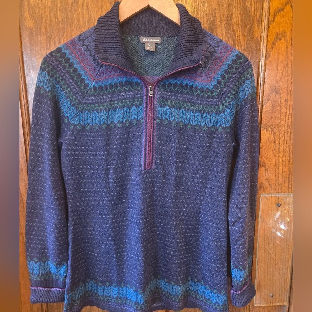 Eddie Bauer Womens Fairisle Patterned Zip-Up Sweater -